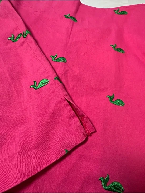 Vibrant Hot Pink Mini Skirt with Green Embroidered Motifs - Picture 5 of 7